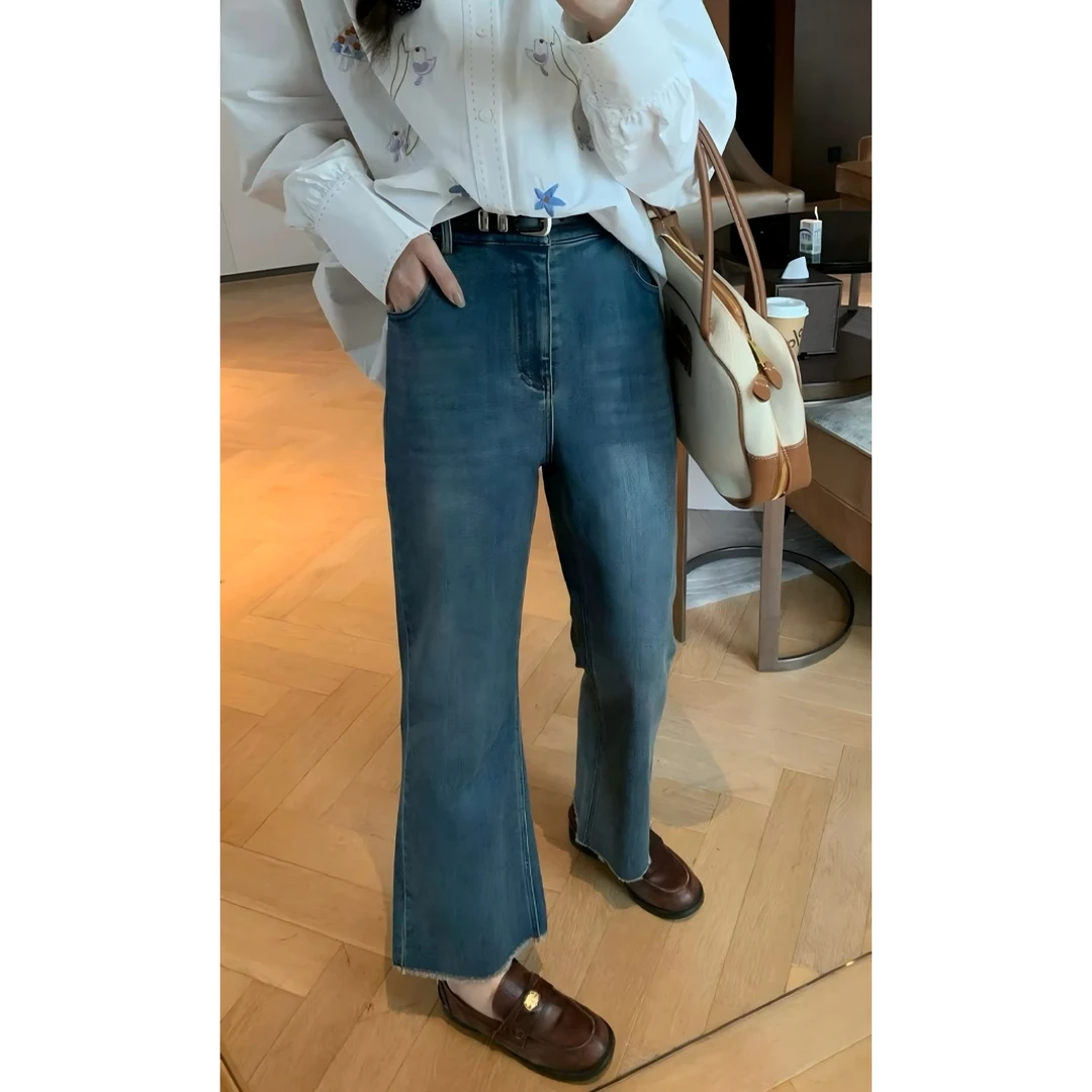 【现货秒发-NAZ瑶瑶微胖大码定制】百搭显瘦毛边脚口休闲牛仔裤