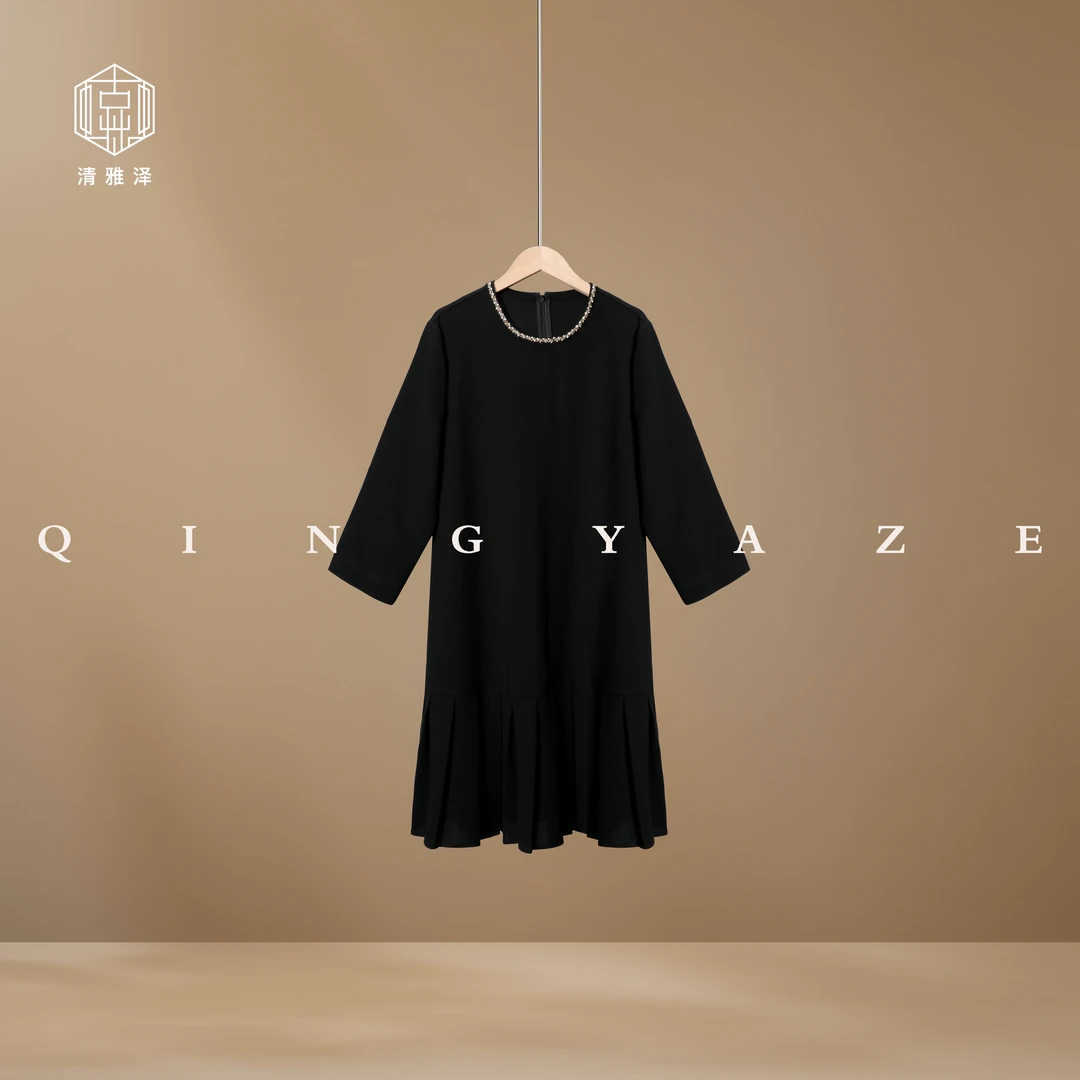 点金小黑裙！颗粒醋酸鱼尾连衣裙！GZ5680