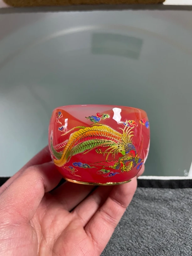红琉璃杯 茶杯龙凤呈祥主人杯3