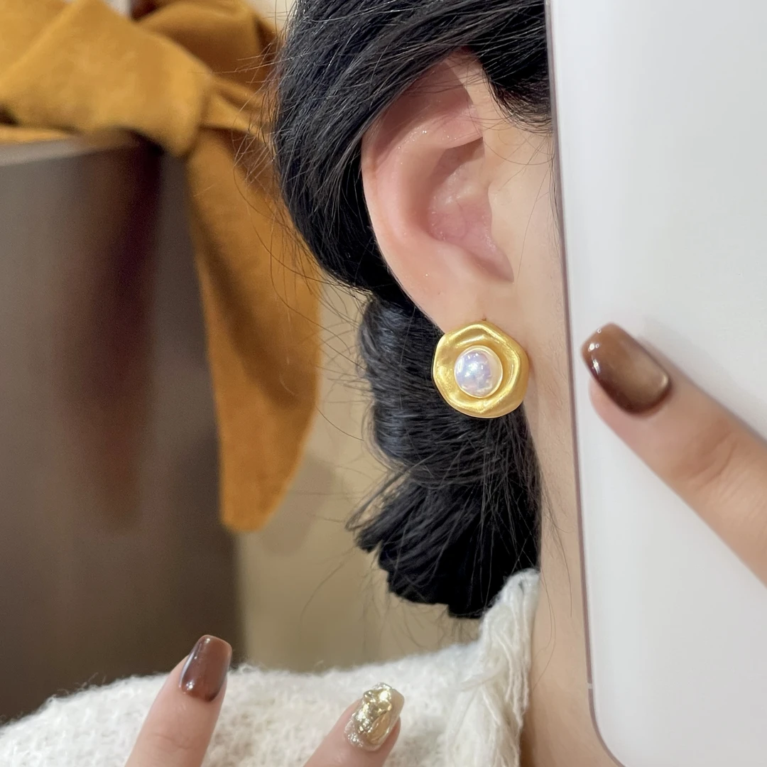 A-311 法式不规则金属珠珠耳钉女设计感气质百搭耳饰