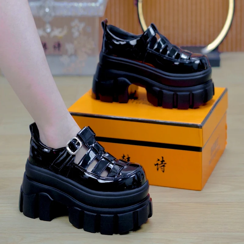 9cm罗马风镂空透气厚底乐福鞋女2025夏百搭增高休闲鞋