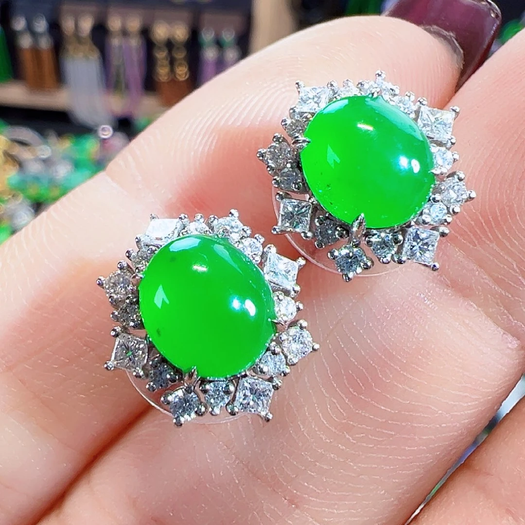 翡翠18K金镶嵌耳饰签收后24小时鉴赏期