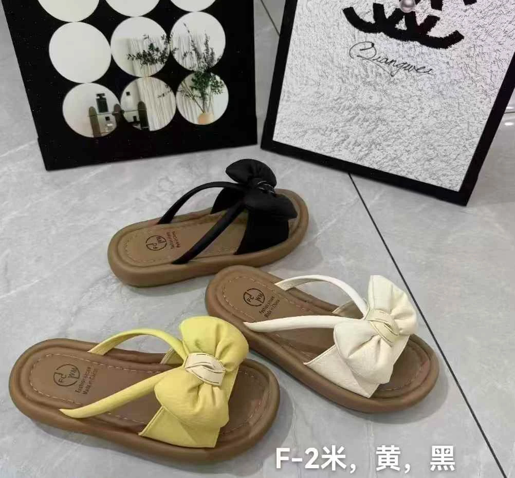 F-2少女风平底夏季防滑花朵一字拖百搭休闲流浪丹宁风