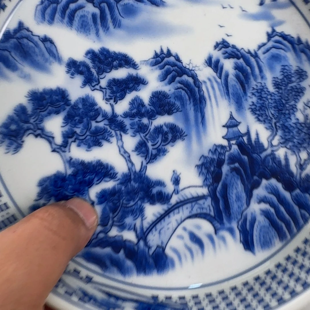 摆件青花山水大壶承