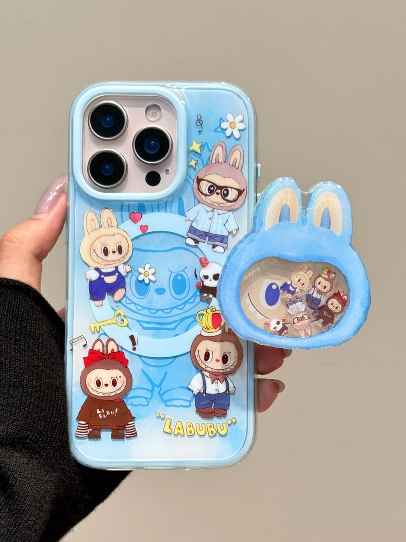 可爱晕染蓝拉布布适用苹果16pro二合一iphone15磁吸14支架手机壳