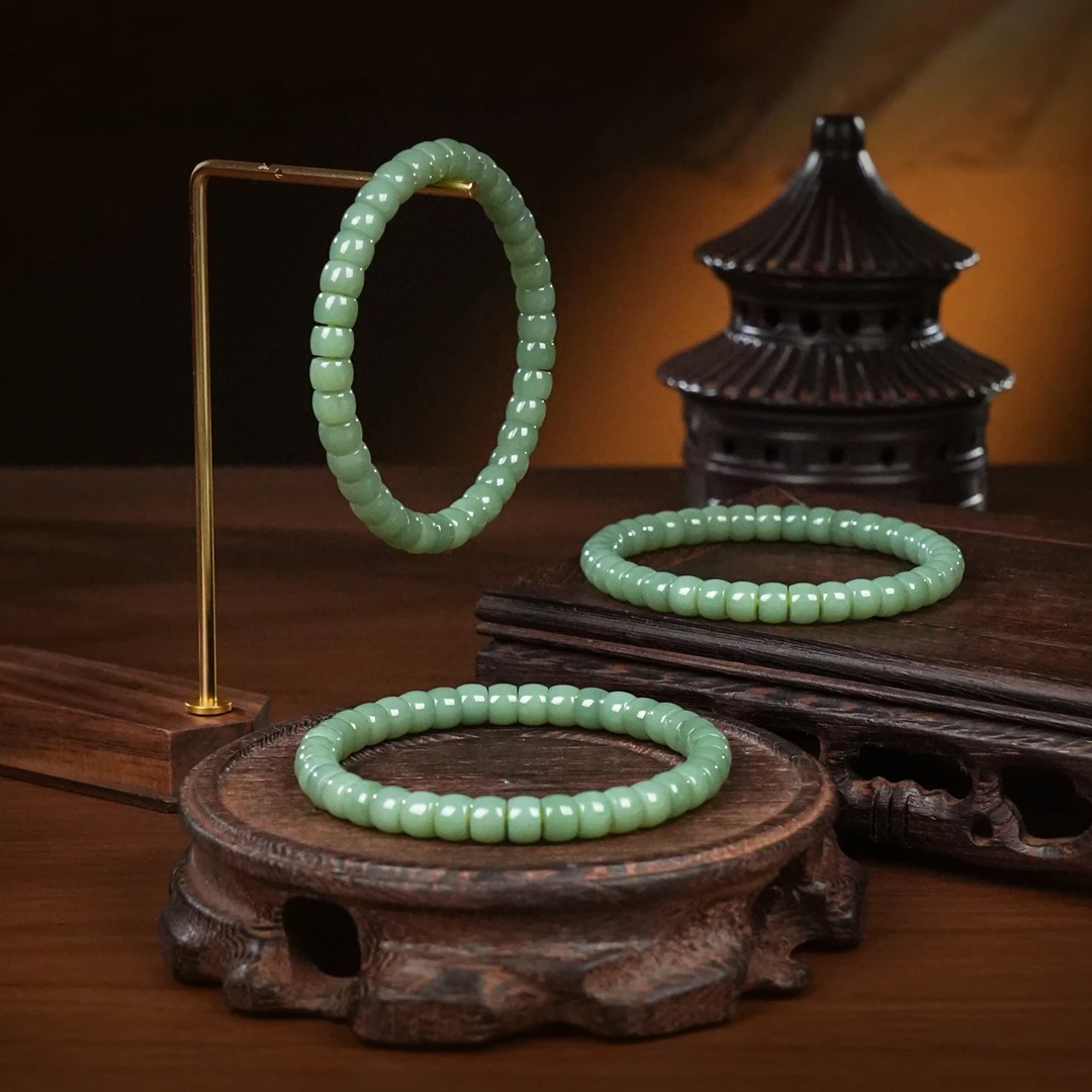 【刺绣礼盒】春涧丨和田玉粉青直切手串 (多样性发其1) #H961