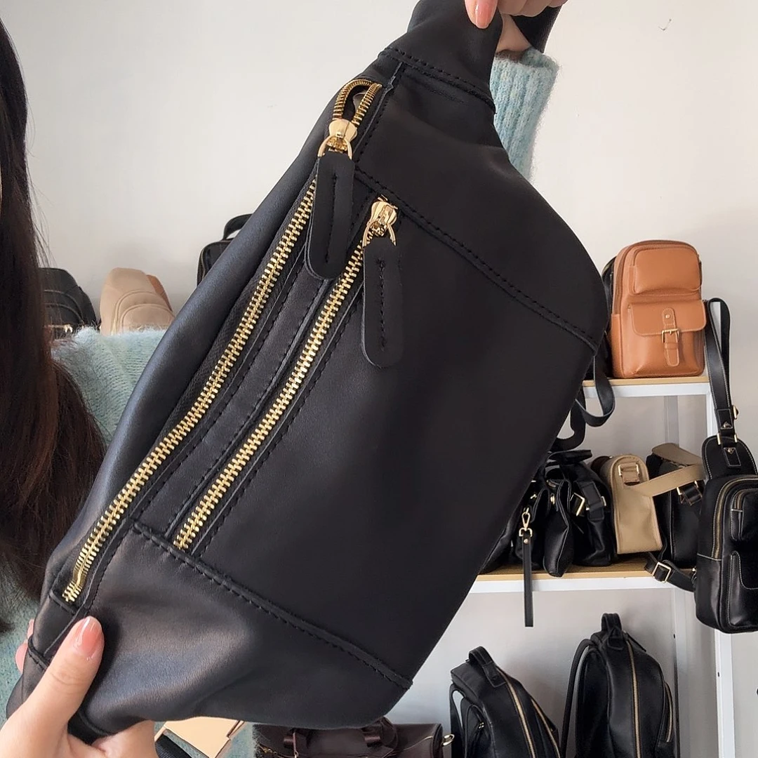 头层牛皮腰包89斜挎