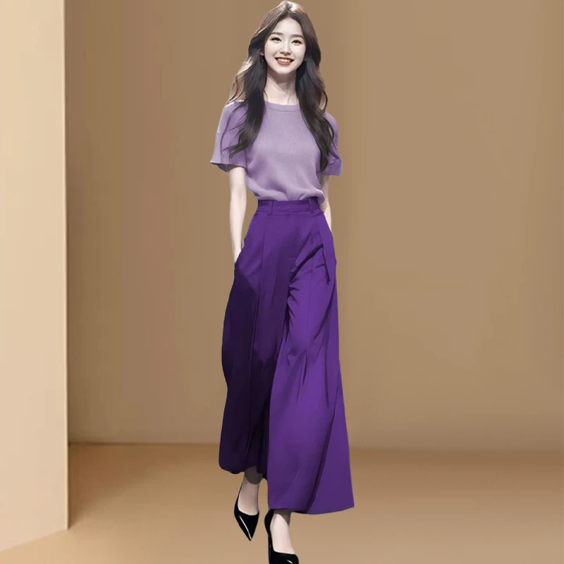 夏季新款今年流行时尚气质高级感洋气薄款轻奢衬衫阔腿裤两件套装