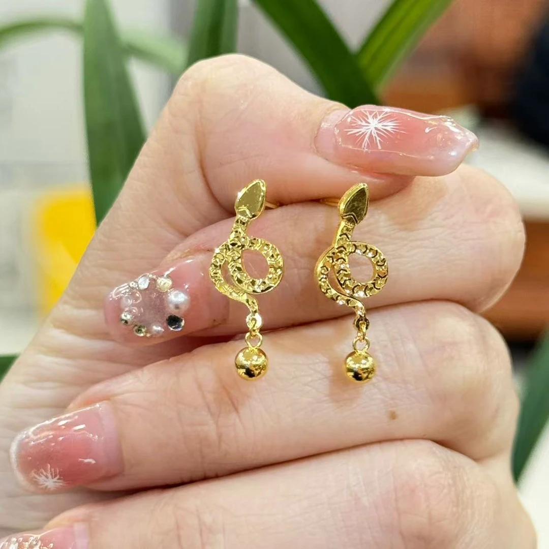 E待定【灵蛇耳针】-足金999精工5耳饰