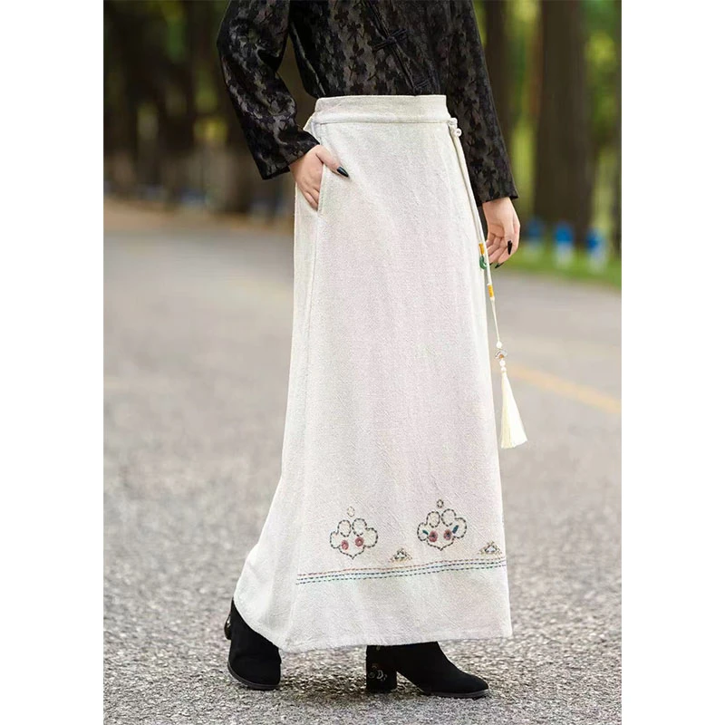 [大歌服饰] 国风粗麻绣花女士半身裙