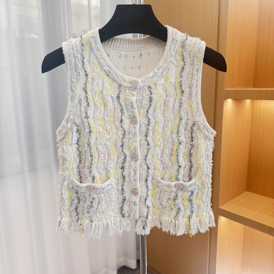 <猪猪出品>2025春夏马甲小香风时尚休闲复古编织无袖彩背心