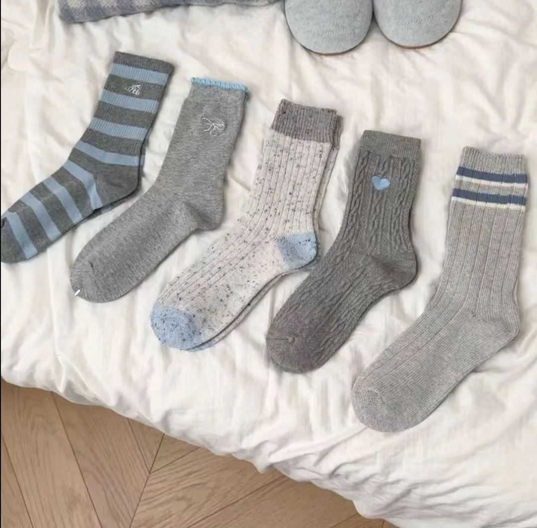 【高品质】秋冬新款袜灰色系列超百搭女简约保暖舒适中筒时尚推推袜