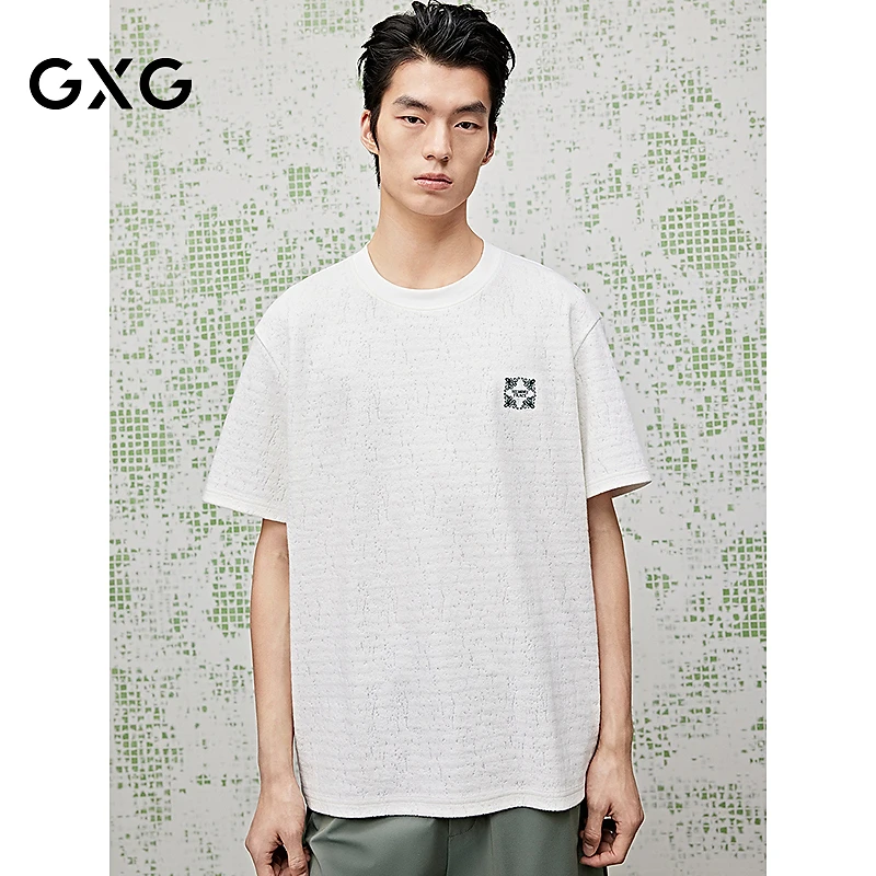 [商场同款]GXG男装 圆领T恤暗纹提花短袖针织25夏新品#G25X442132