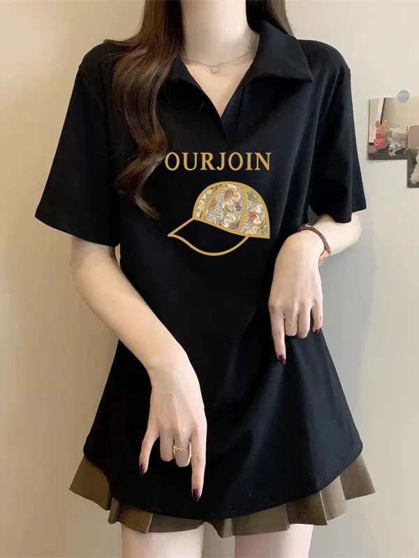 收腰显瘦打底正肩上衣夏季微胖设计感polo领短袖减龄遮肚子T恤女