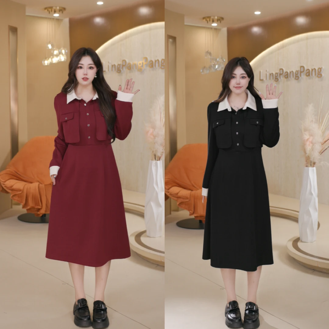 【玲胖胖 显瘦密码】秋款宽松时尚百搭显瘦大码女装连衣裙LPP61942