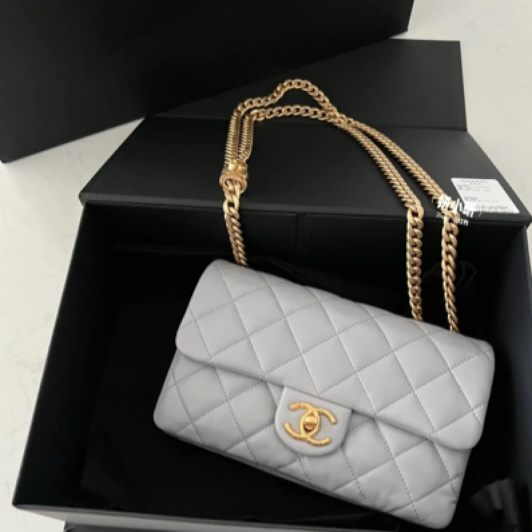 95新 Chanel/香奈儿 艾瑟尔奢品/22k锡器灰金金柱cf单肩包/9n71