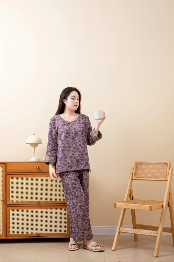 【碎花远景紫-家居服】纯棉有氧双层纱家居服新中式舒适透气
