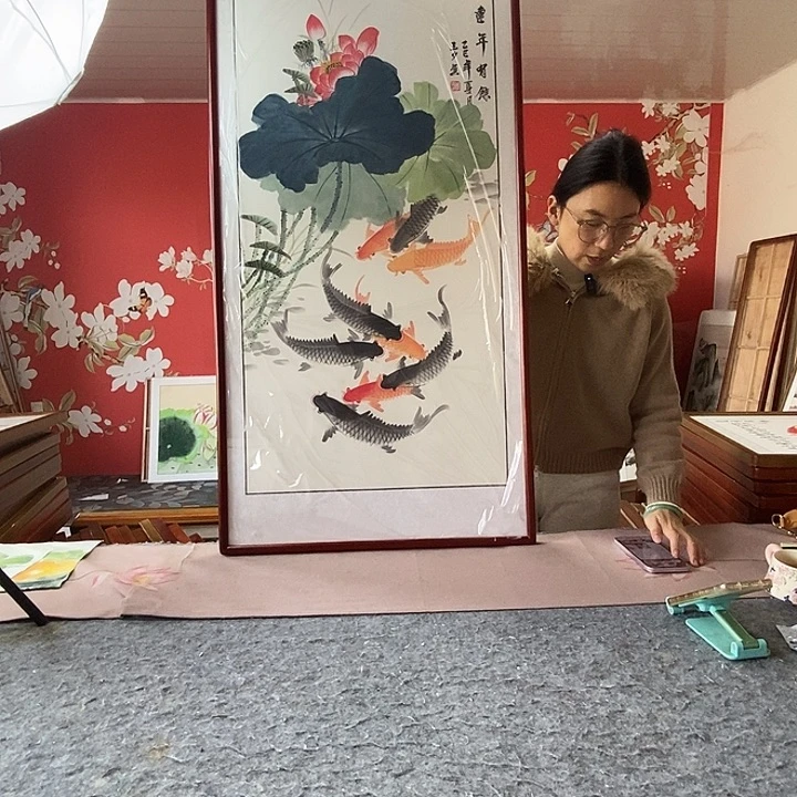 国画手写手绘带框包邮国画作品62✖️122