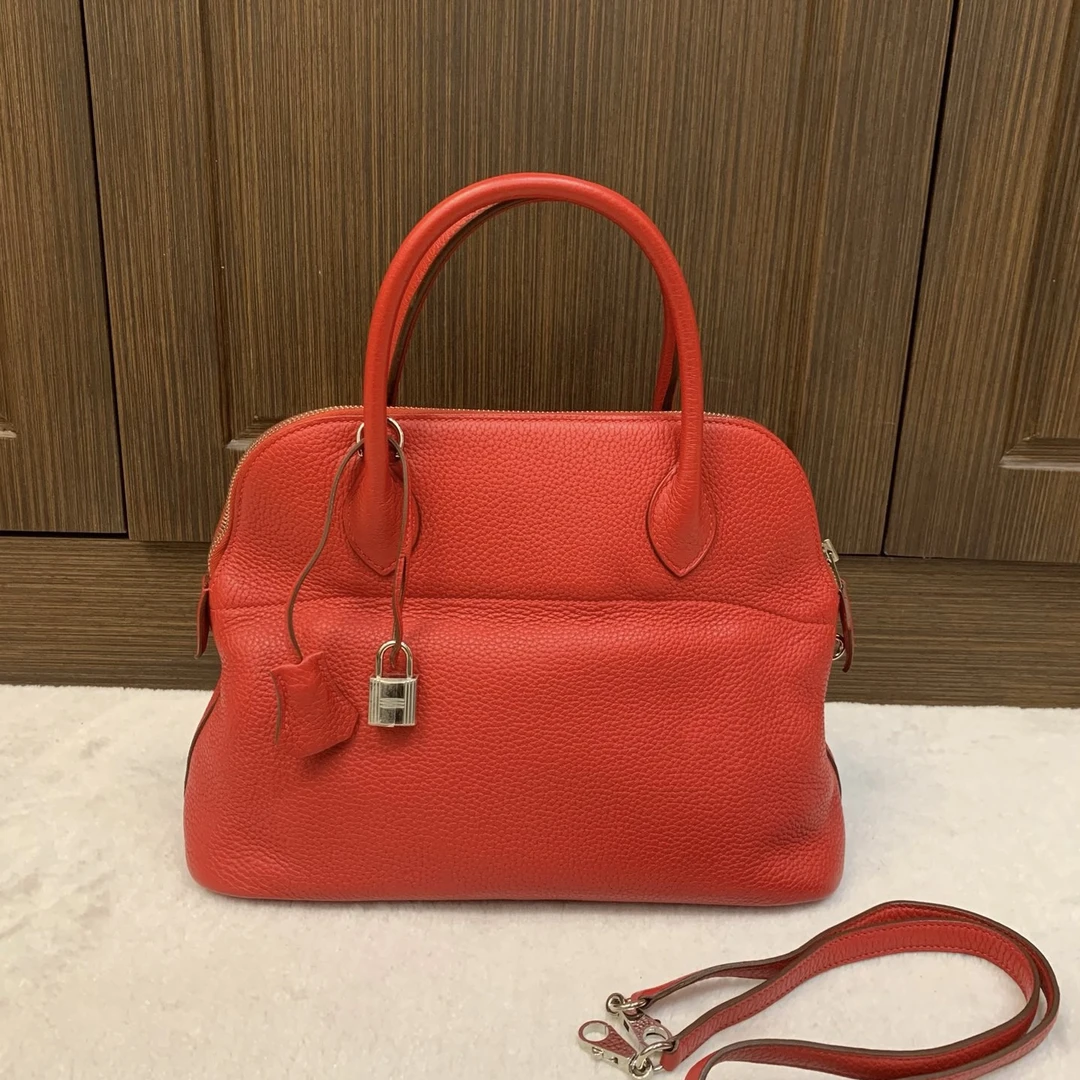 95新 Hermes/爱马仕 Hermes爱马仕红色银扣31保龄球