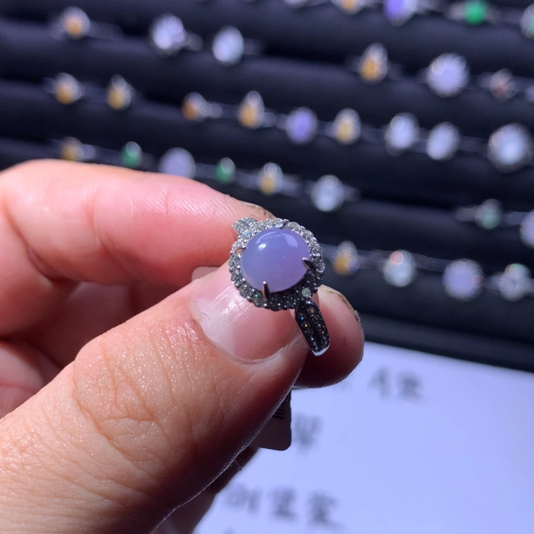 银S925镶嵌戒指翡翠东****屁紫蛋