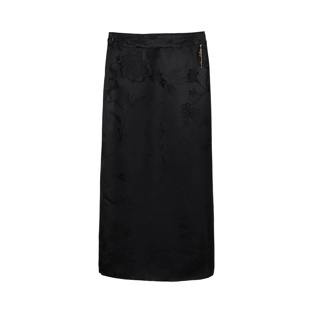 新中式国风2024秋款气质高端半裙印花收腰挂坠半身裙LYFBQ0808