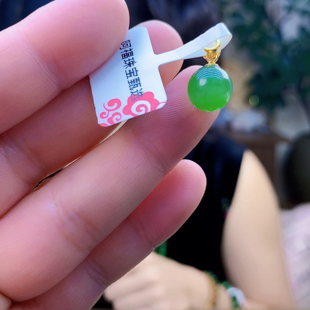 吊坠(不含链)银S925镶嵌和田玉（碧玉）吊坠
