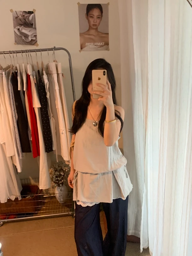 猫咪烫印印花短袖T恤夏季灰色开叉t恤短款宽松白色时尚