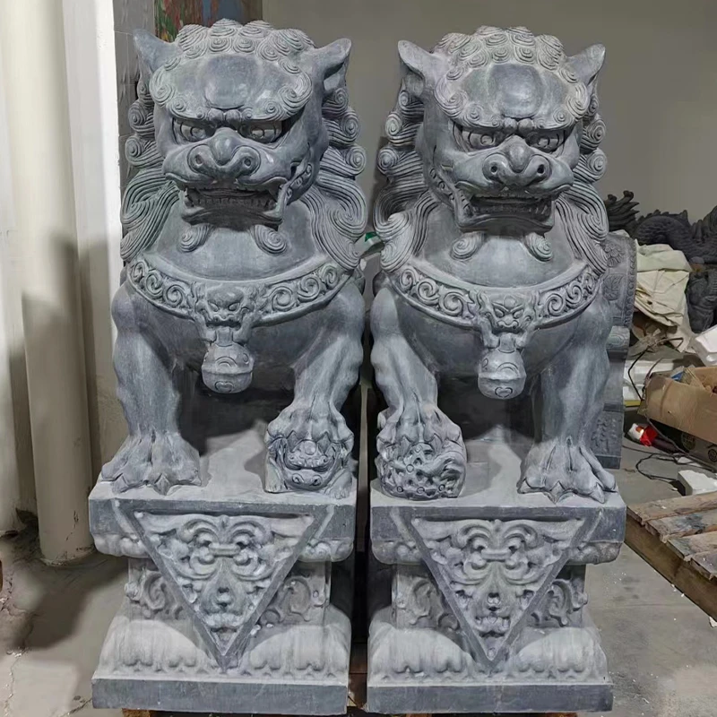 石狮子一对摆件石雕狮子天然青石小狮子庭院户外看门护院门口祠堂