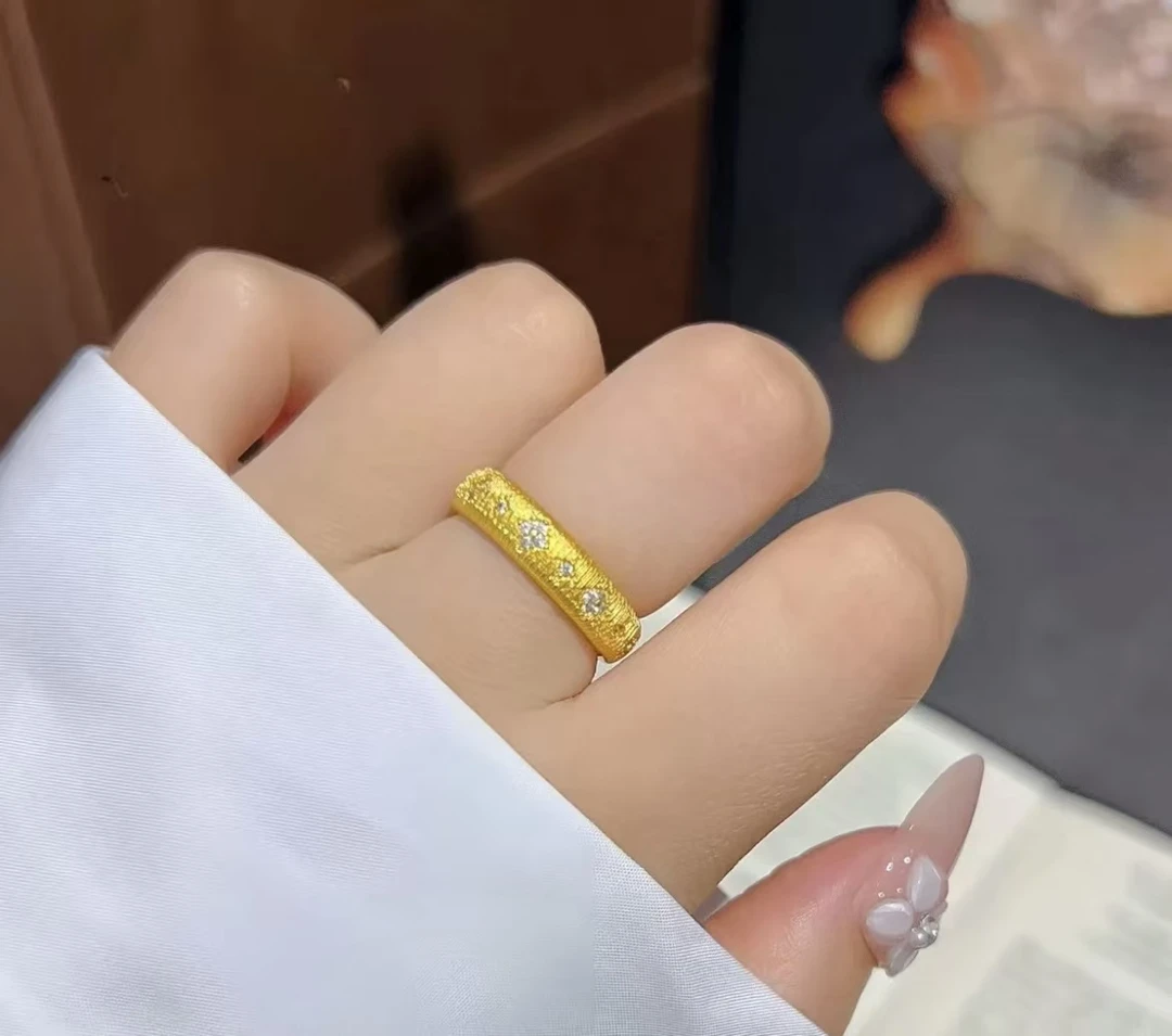 合金戒指 小红书爆款复古拉丝四叶花戒指新款精致四叶草指环女