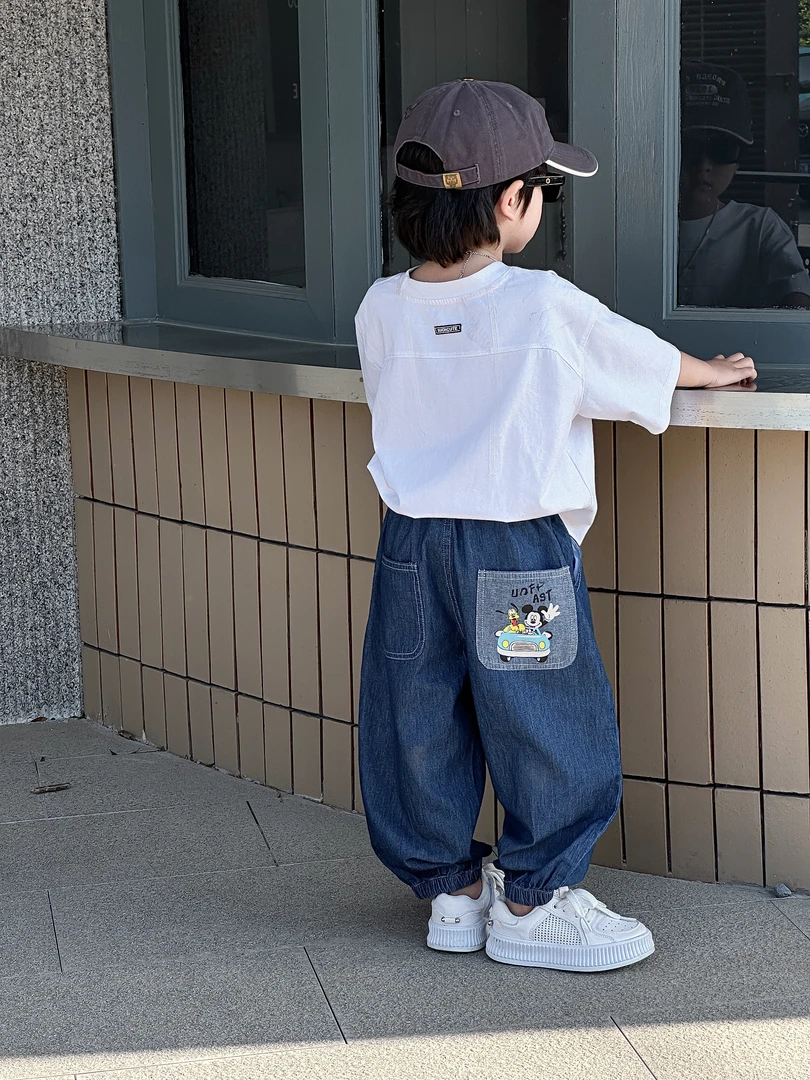 2025夏季超薄纯棉透气男女童宽松时尚韩版牛仔九分裤 A8031