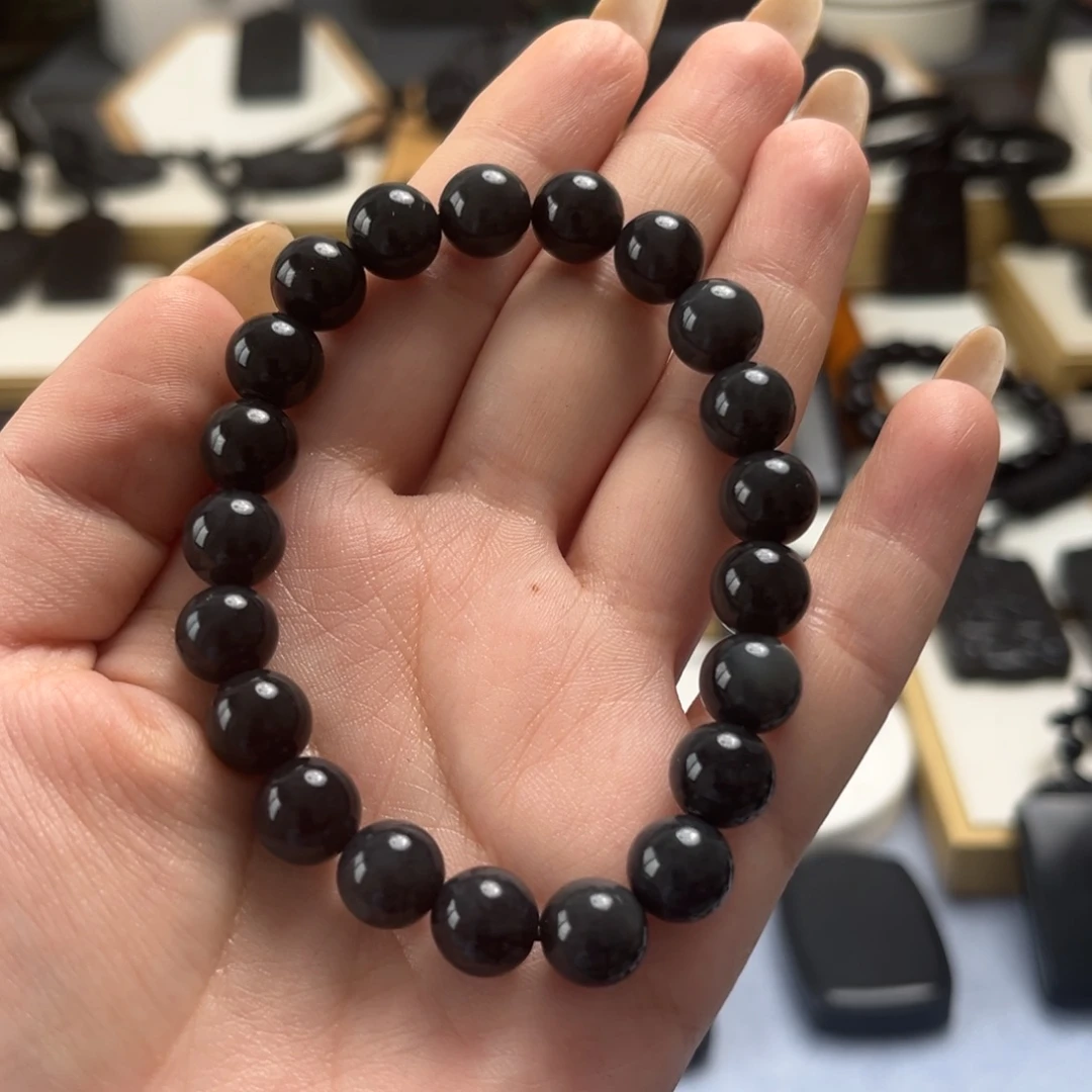 颈饰未镶嵌和田玉（墨玉）卡10圆珠福利