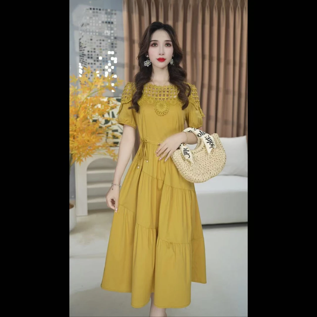 法式重工镂空设计感收腰显瘦减龄夏季时尚气质连衣裙 25A57