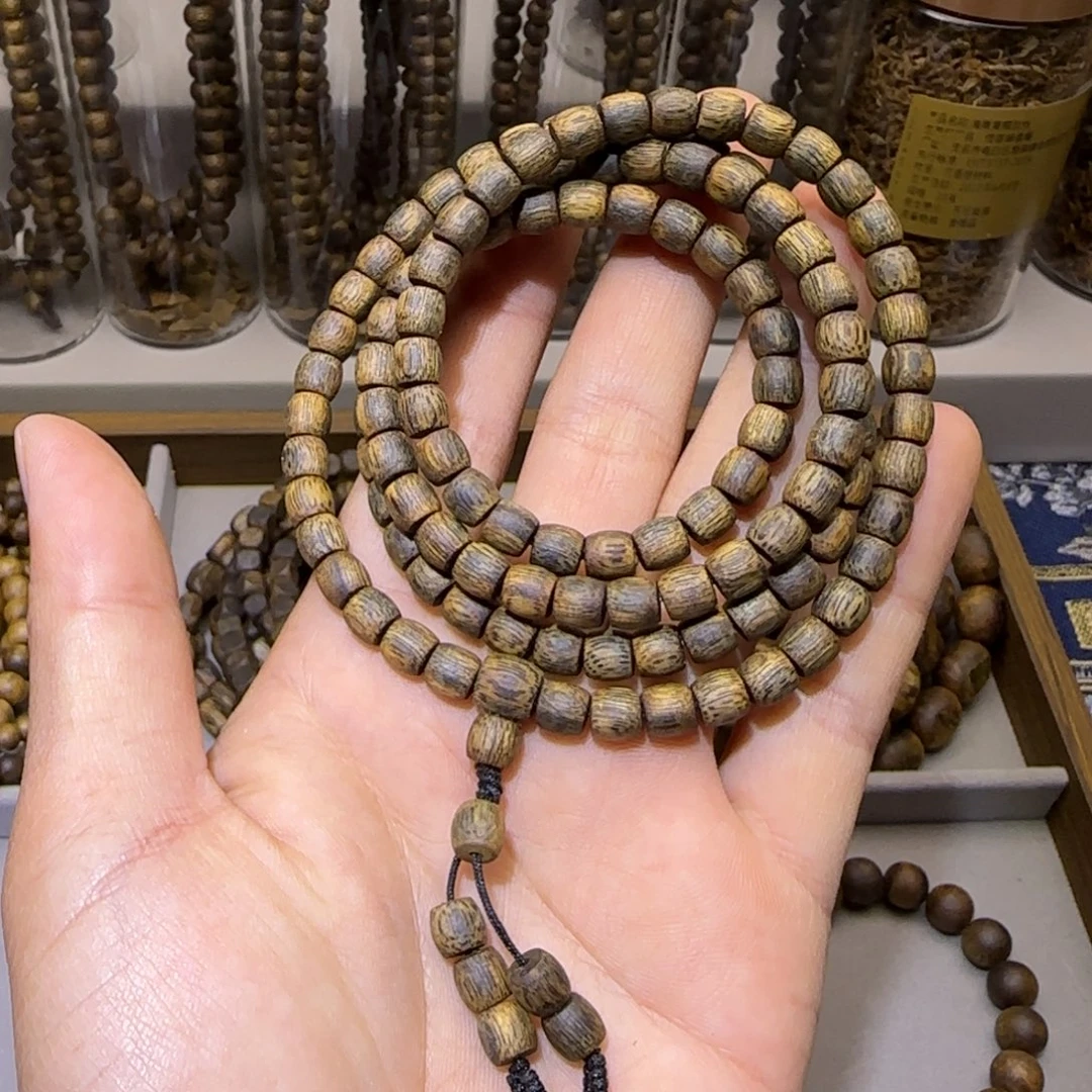 沉香碎屑沉香海南透顶绿沉水浮鼓珠0.6多圈19+