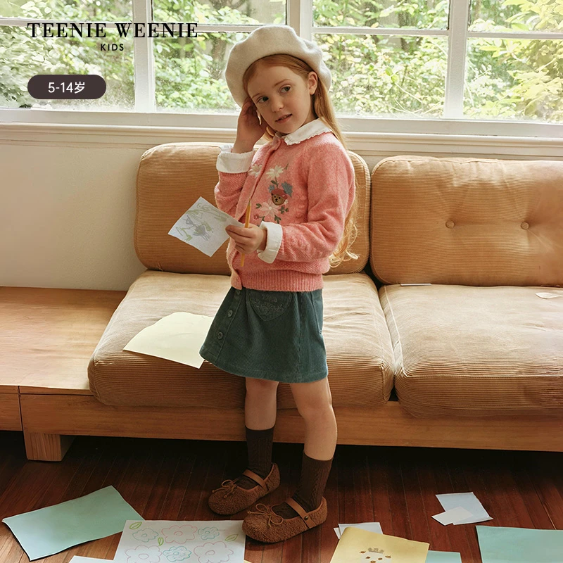 TeenieWeenie Kids小熊童装25秋冬花纱针织开衫毛衣TKCK258T68N