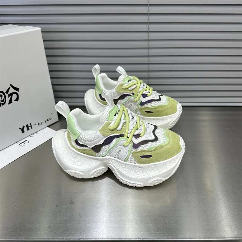 女鞋时尚百搭休闲夏季透气春季厚底ins网面拼色网红绿色潮流潮鞋