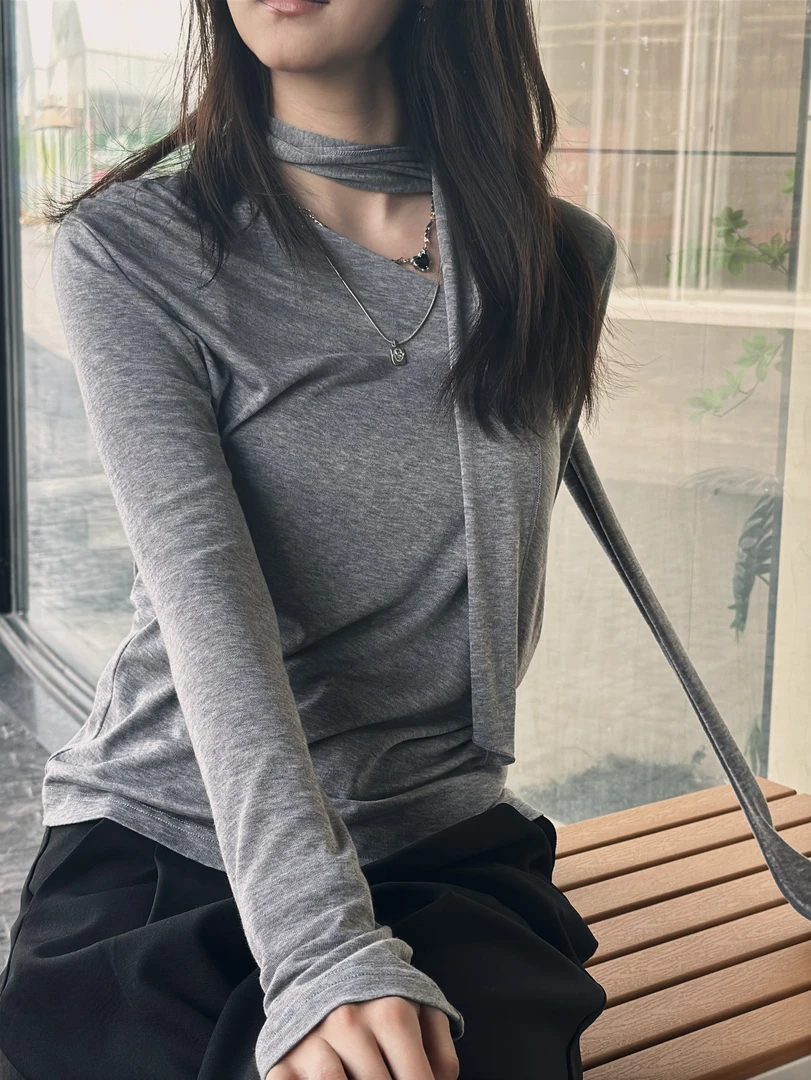 圆领百搭针织衫女2025春夏新款显瘦修身纯色天丝韩版羊毛T恤上衣