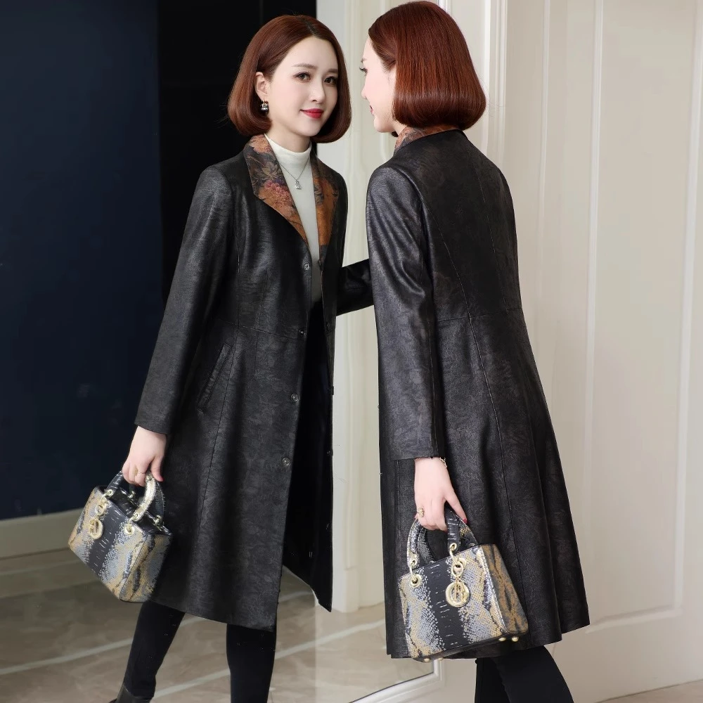 2025春秋新款单皮衣女中长款风衣修身妈妈绵羊皮大衣海宁真皮外套