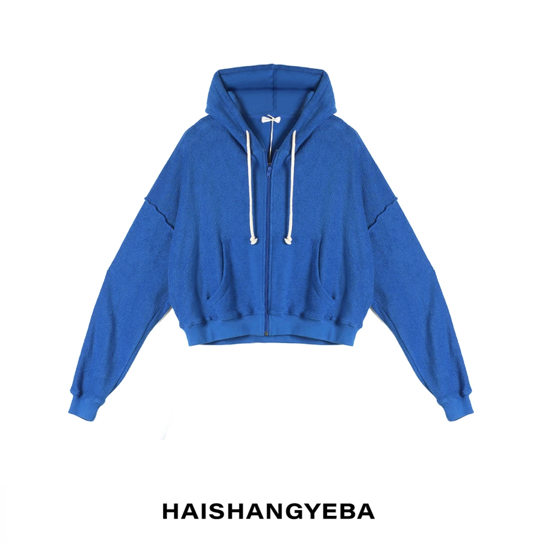 【海上叶爸】新款2025百搭棉连帽水洗慵懒宽松拉链长袖外套