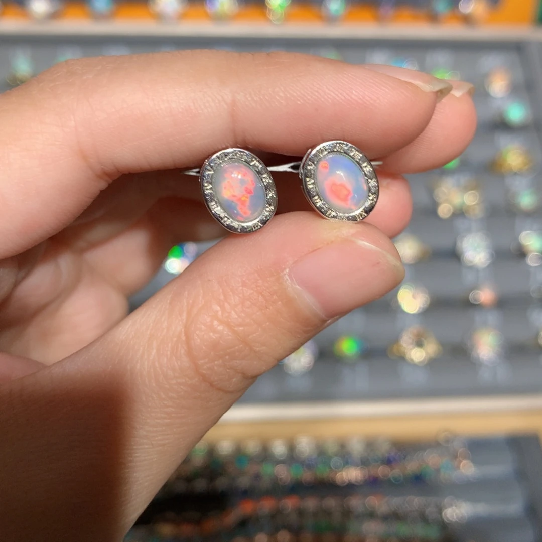 银S925镶嵌欧泊欧泊耳饰y