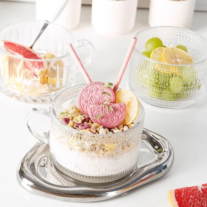 【四只装】透明水杯家用喝水杯牛奶杯早餐杯子玻璃杯大容量豆浆杯