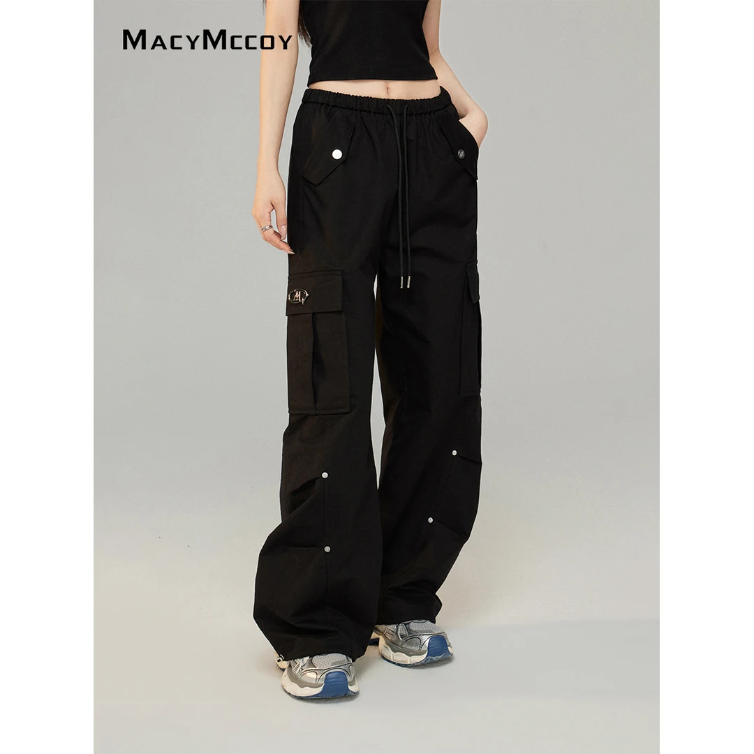 【熊小姐专属】 MacyMccoy抽绳褶皱工装阔腿裤女夏季大口袋松紧腰