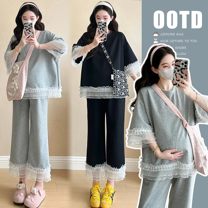 孕妇装夏装短袖套装拼接韩版夏季2025新款裤子夏天薄款外穿两件套
