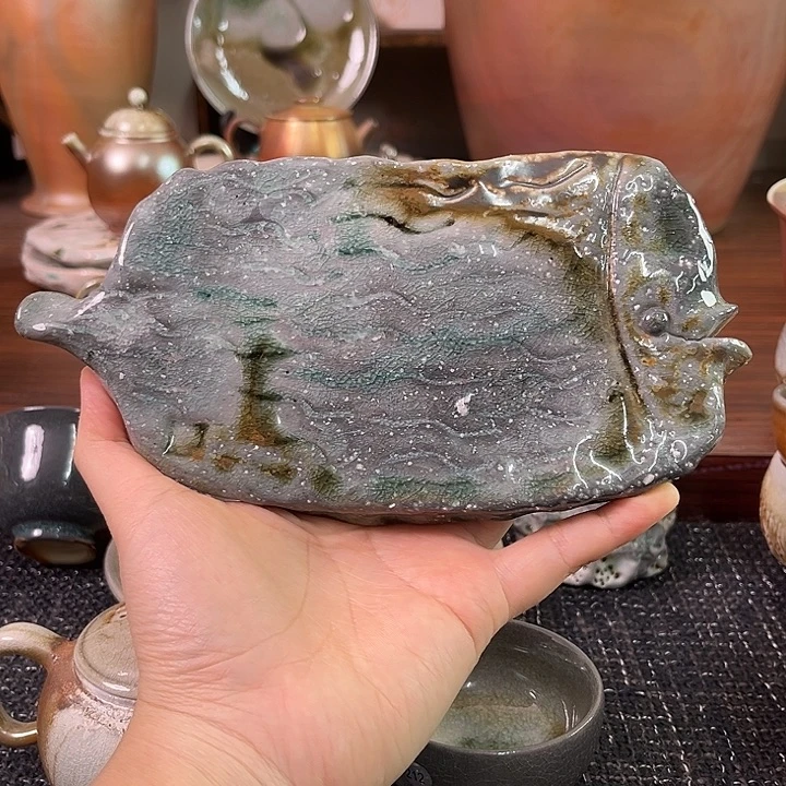 柴烧满玉化小鱼壶承