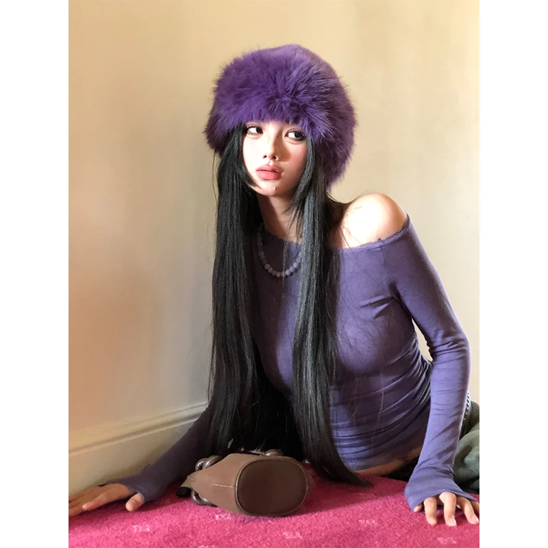 刘德瓜LDG【紫罗兰】原创长袖蕾丝露肩收腰显瘦打底内搭上衣t恤