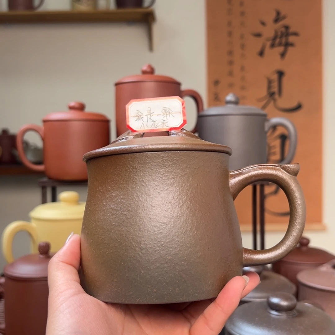 茶杯紫砂我****头紫砂盖杯古法柴烧老青灰如意杯