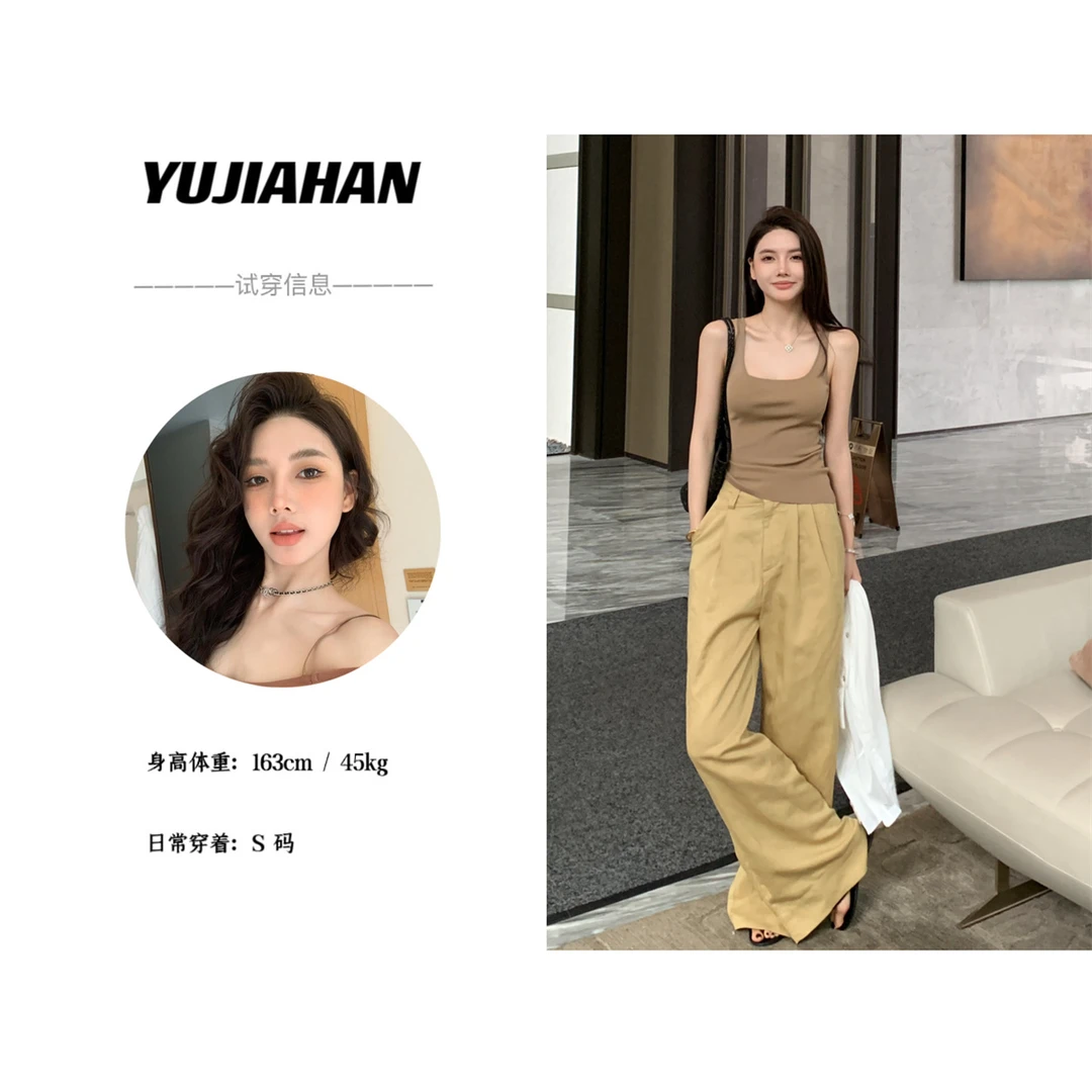 亚麻天丝复古阔腿芥末黄轻薄垂感宽松透气拖地裤女夏