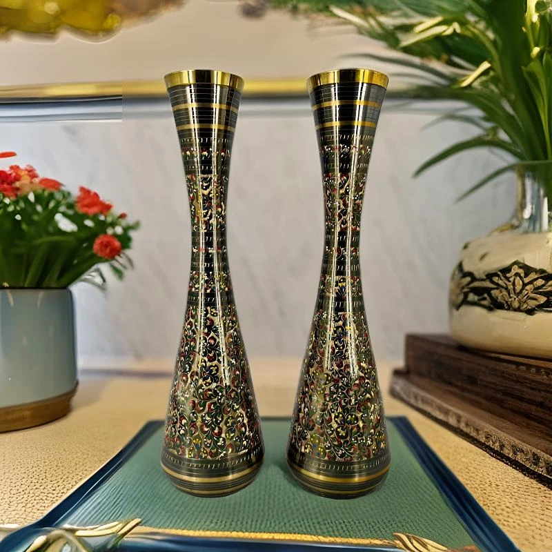 纯手工黄铜创意珐琅彩摆件sewze花瓶一对轻奢复古
