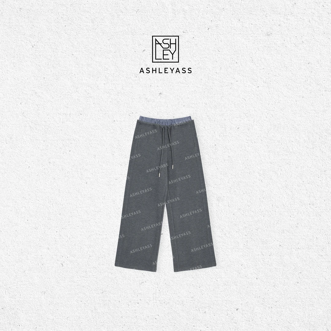 ashleyass醋酸羊毛直筒裤腰部拼接格纹撞色侧缝设计LSK241375C