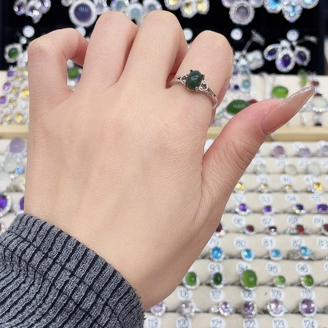 蛇纹石玉银S925镶嵌戒指戒指