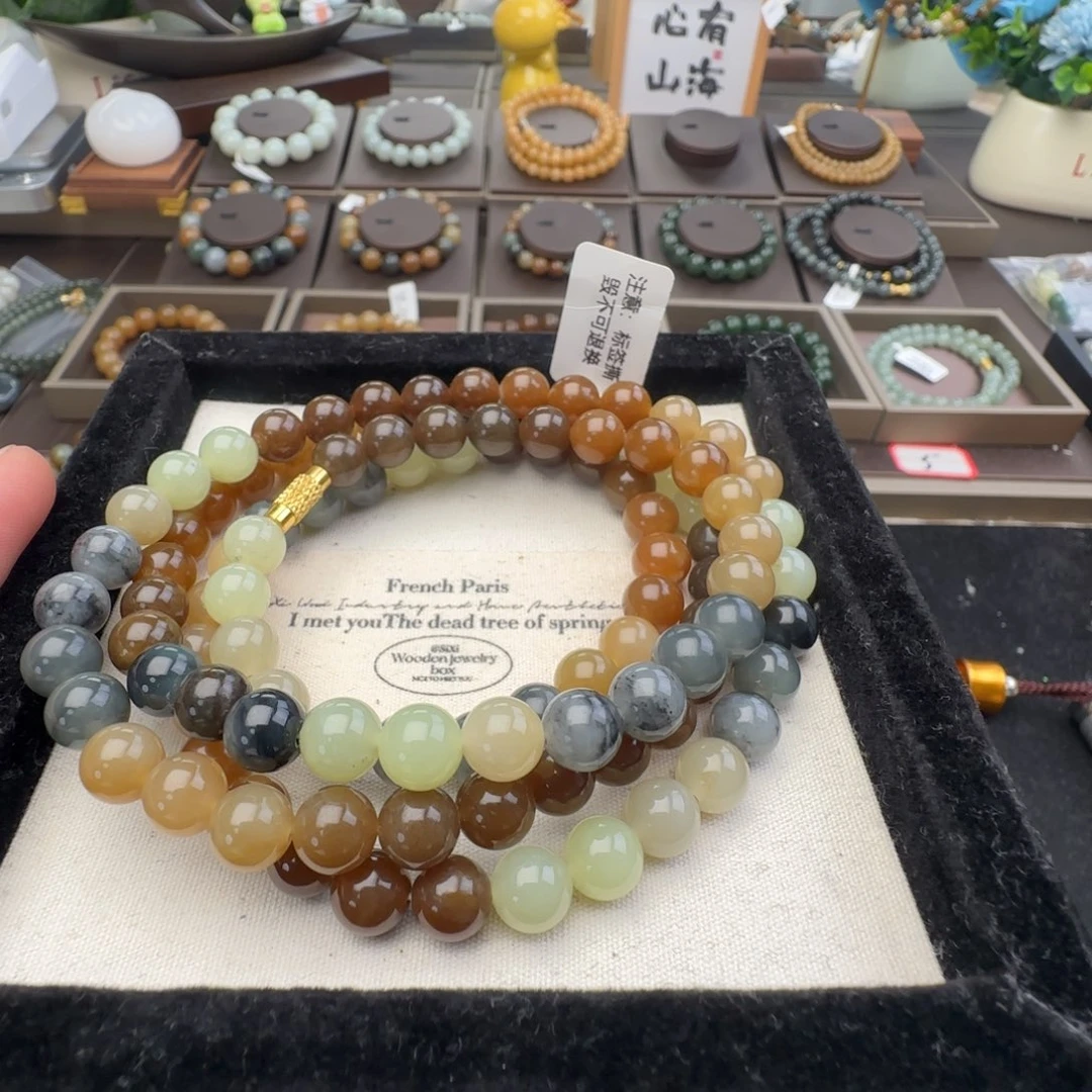 和田玉未镶嵌手链卡8楼兰108带黄口，27